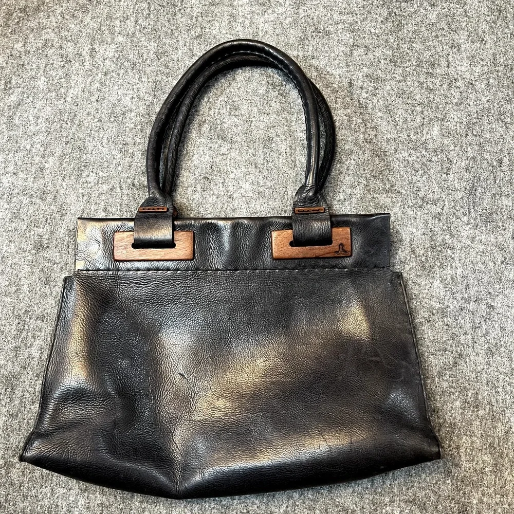 Francisco Mondet Leather and Wood Tote Bag Purse Large Designer Handmade Fashion